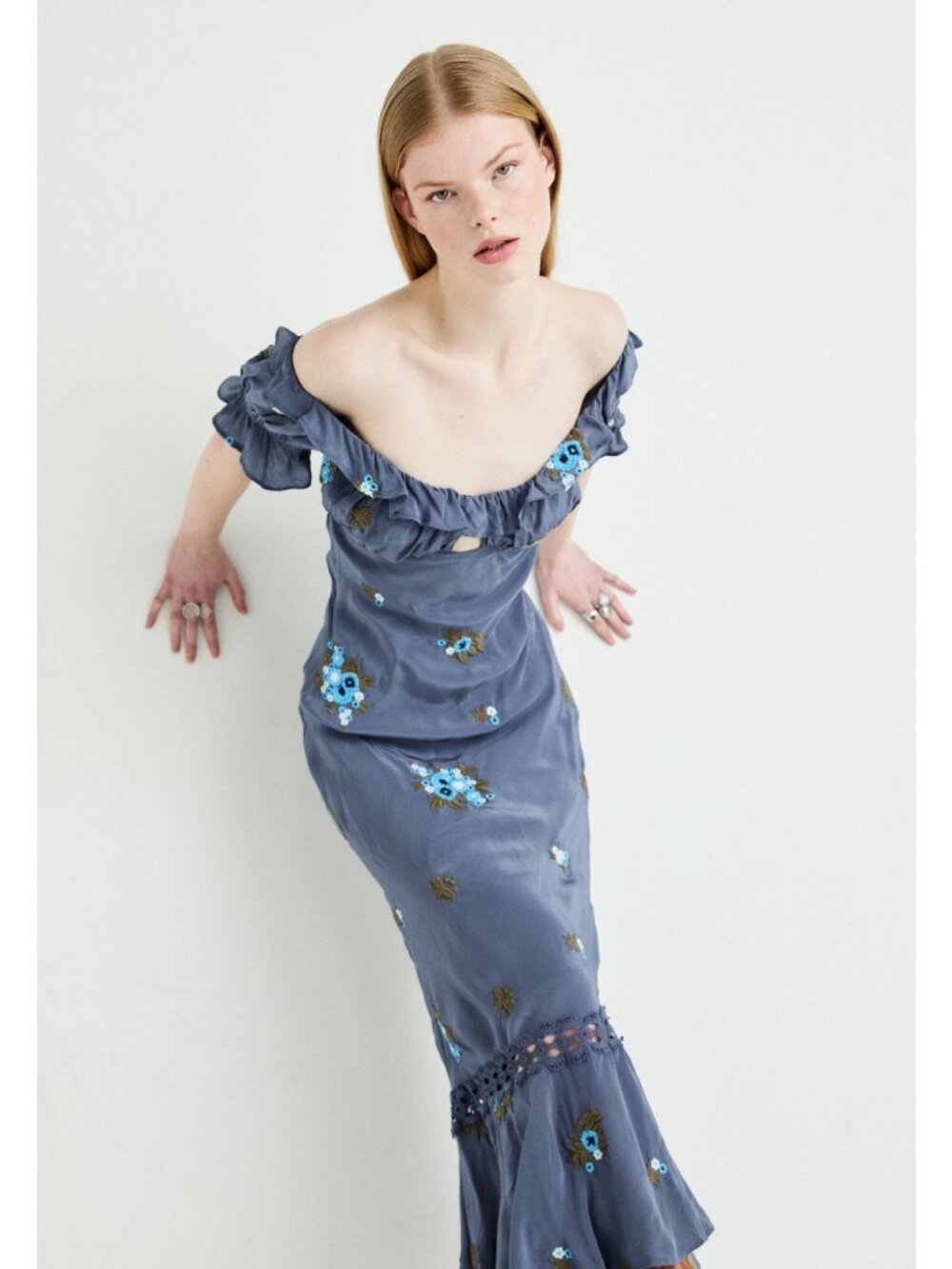 Free People Bali Santa Cruz Indigo Floral Embroidered Maxi Dress Medium New - Picture 12 of 16